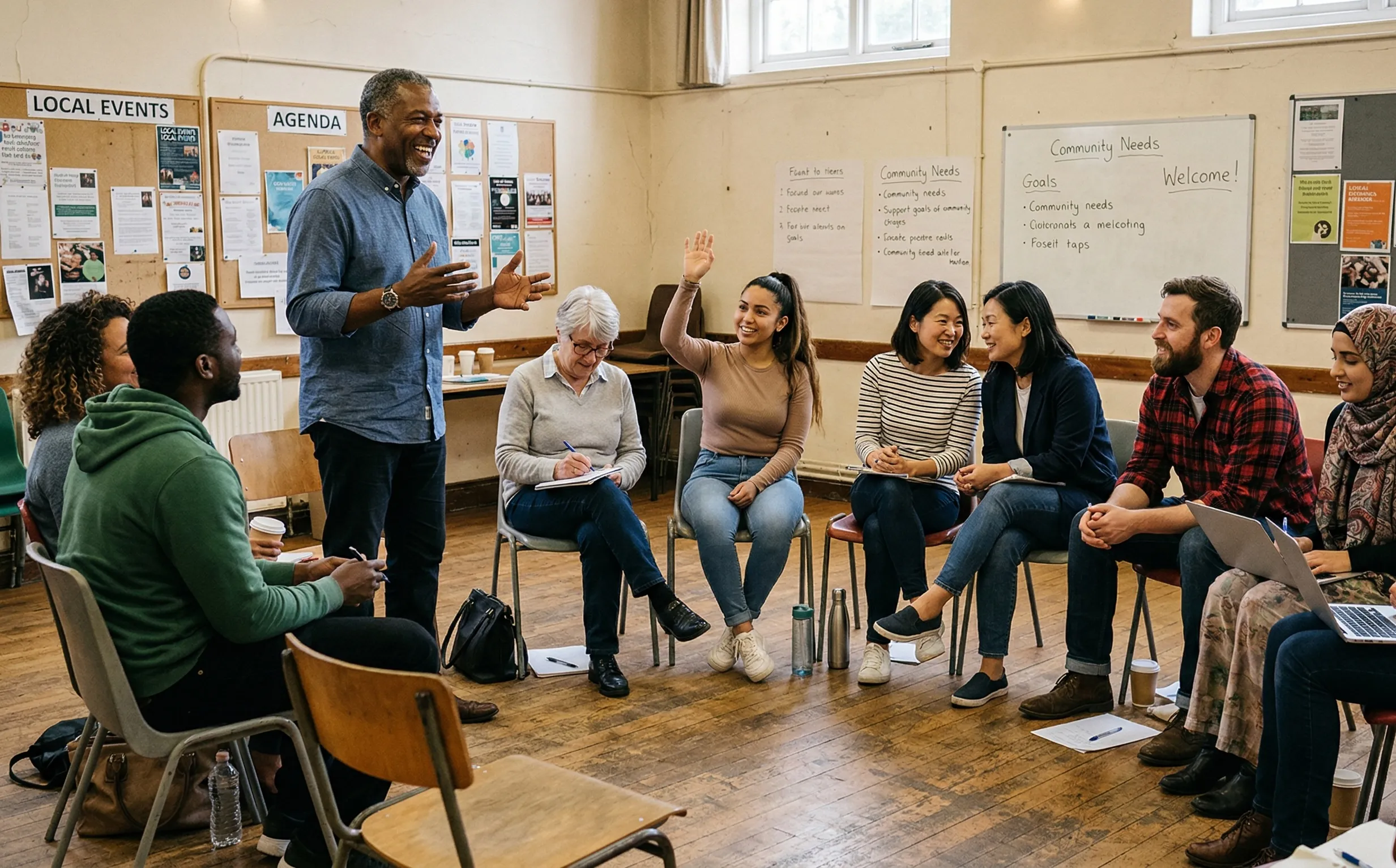 Community workshop with diverse group seated in a semicircle